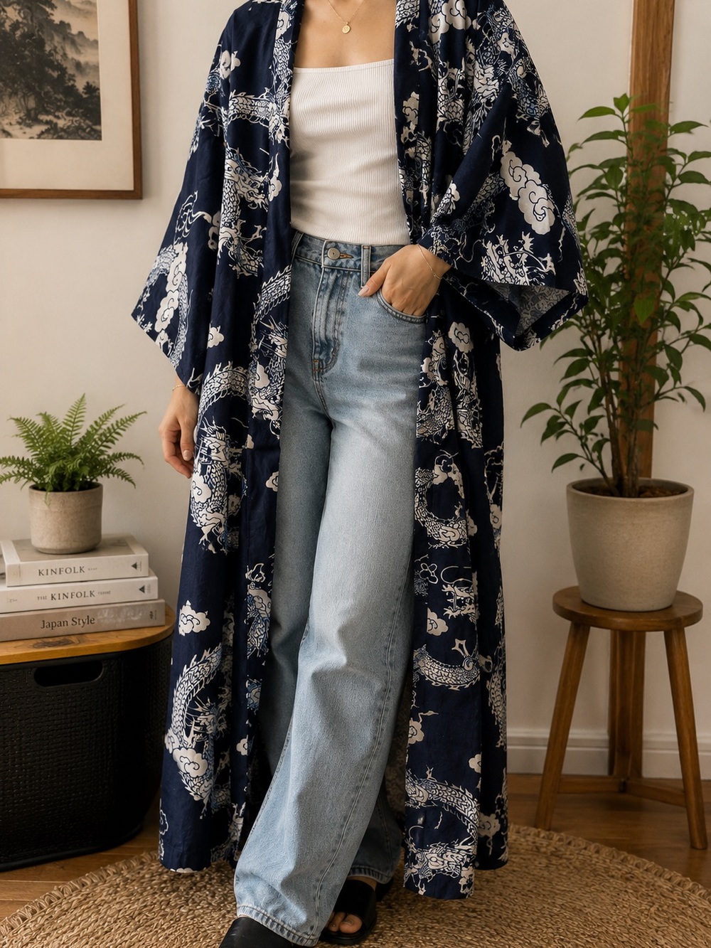 Vintage Japanese Dragon Kimono Robe / Duster
